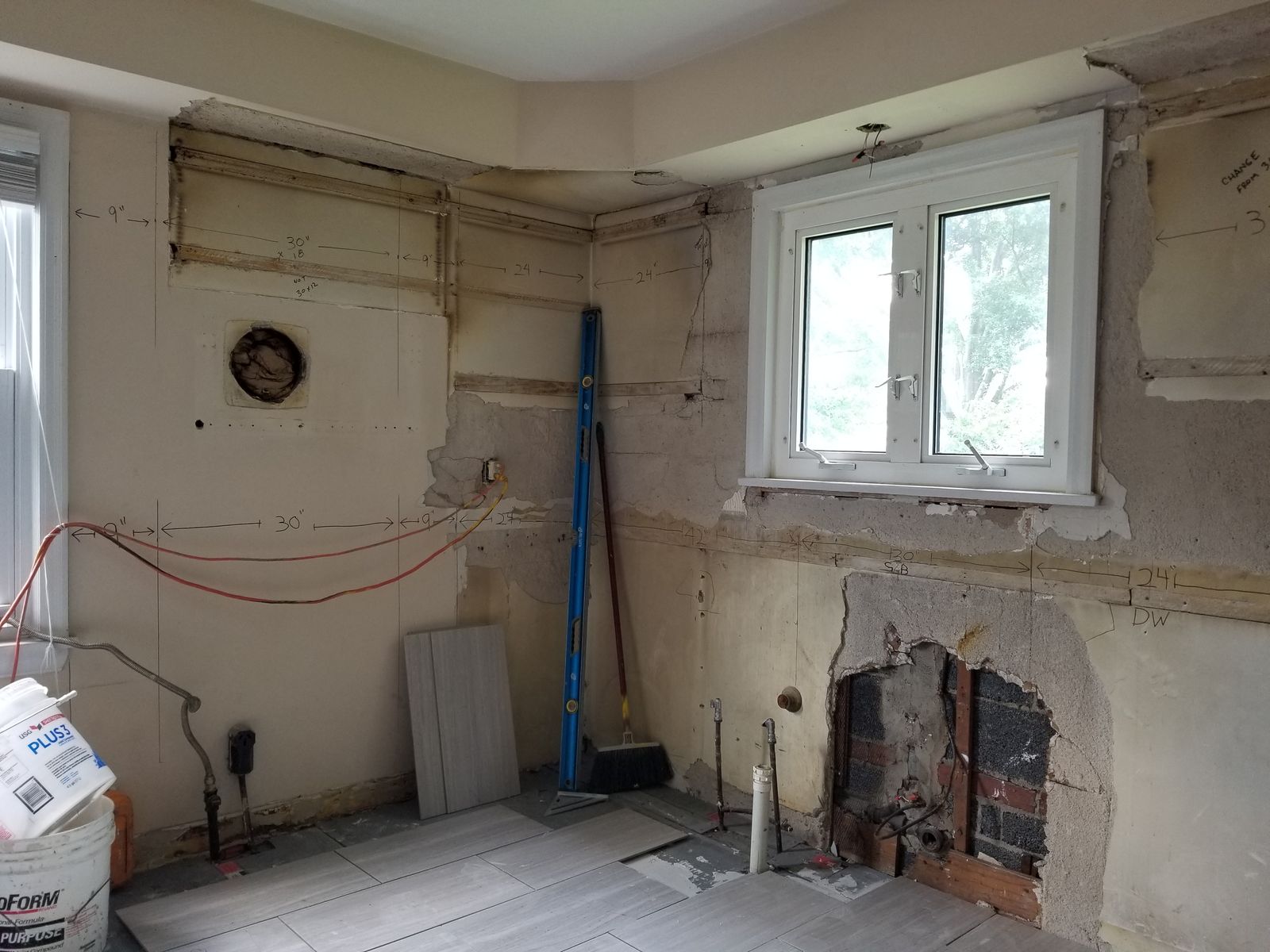 Kitchen gutted to the studs during renovation